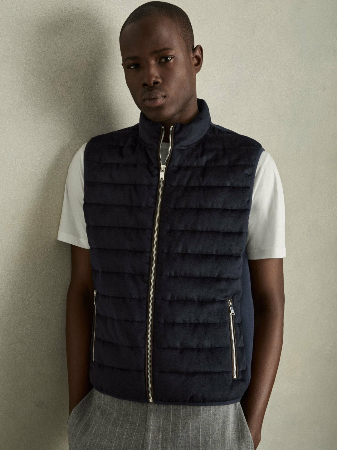 Men Brushed Jersey Quilted Gilet in Navy