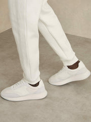 Men Leather Suede Running Trainers in White