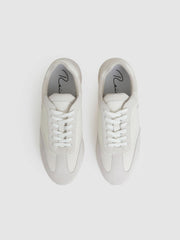 Men Leather Suede Running Trainers in White