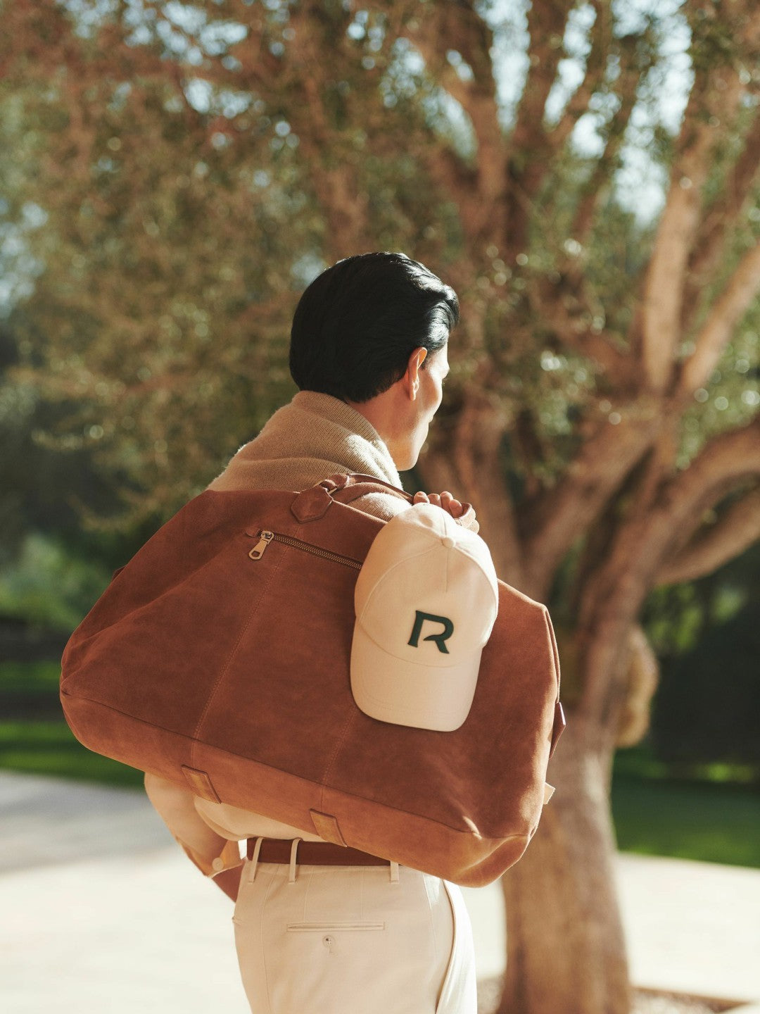 Men Suede Holdall in Light Tan