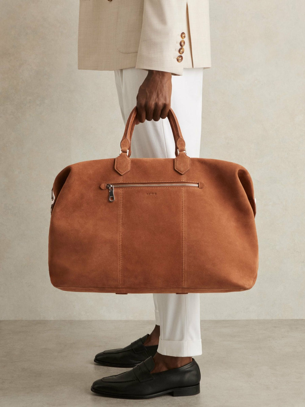 Men Suede Holdall in Light Tan