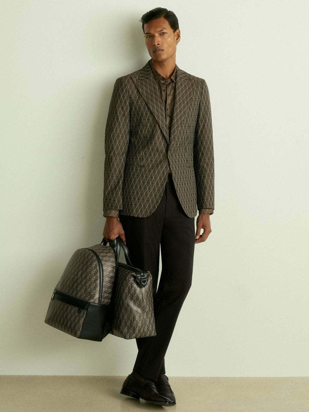 Men Monogram-Print Coated-Canvas Backpack in Grey Multi