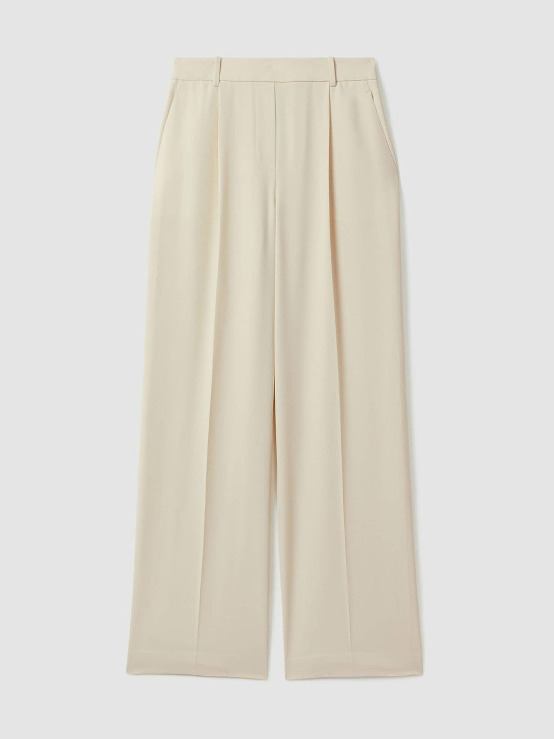 Women Elasticated-Waist Wide-Leg Twill Trousers in Cream