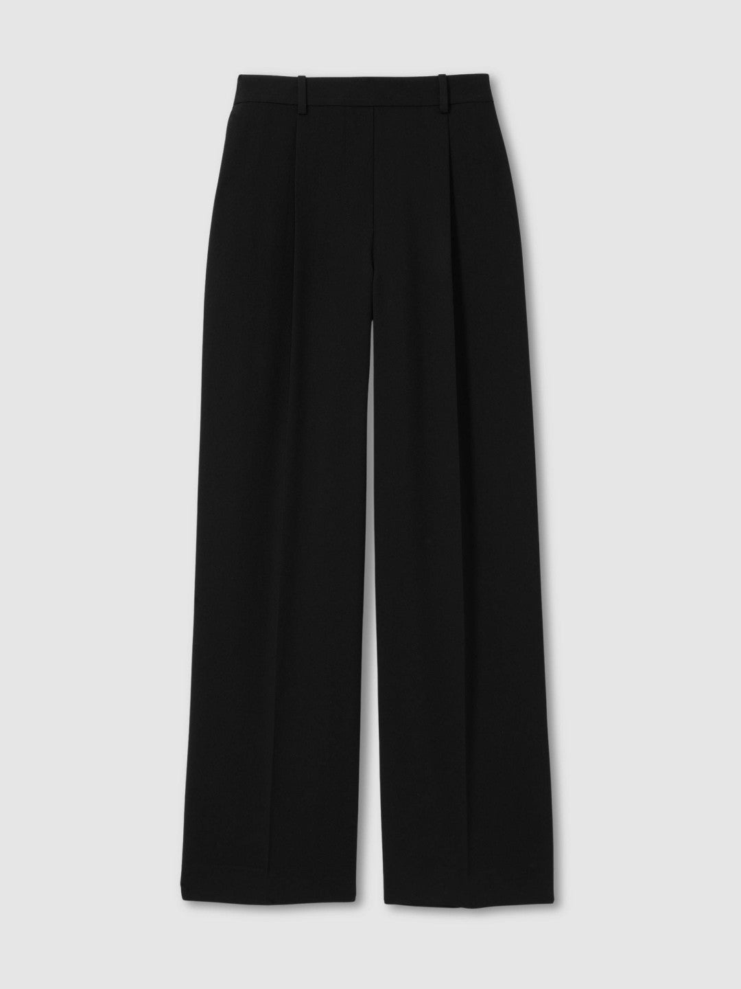Women Petite Elasticated-Waist Wide-Leg Twill Trousers in Black