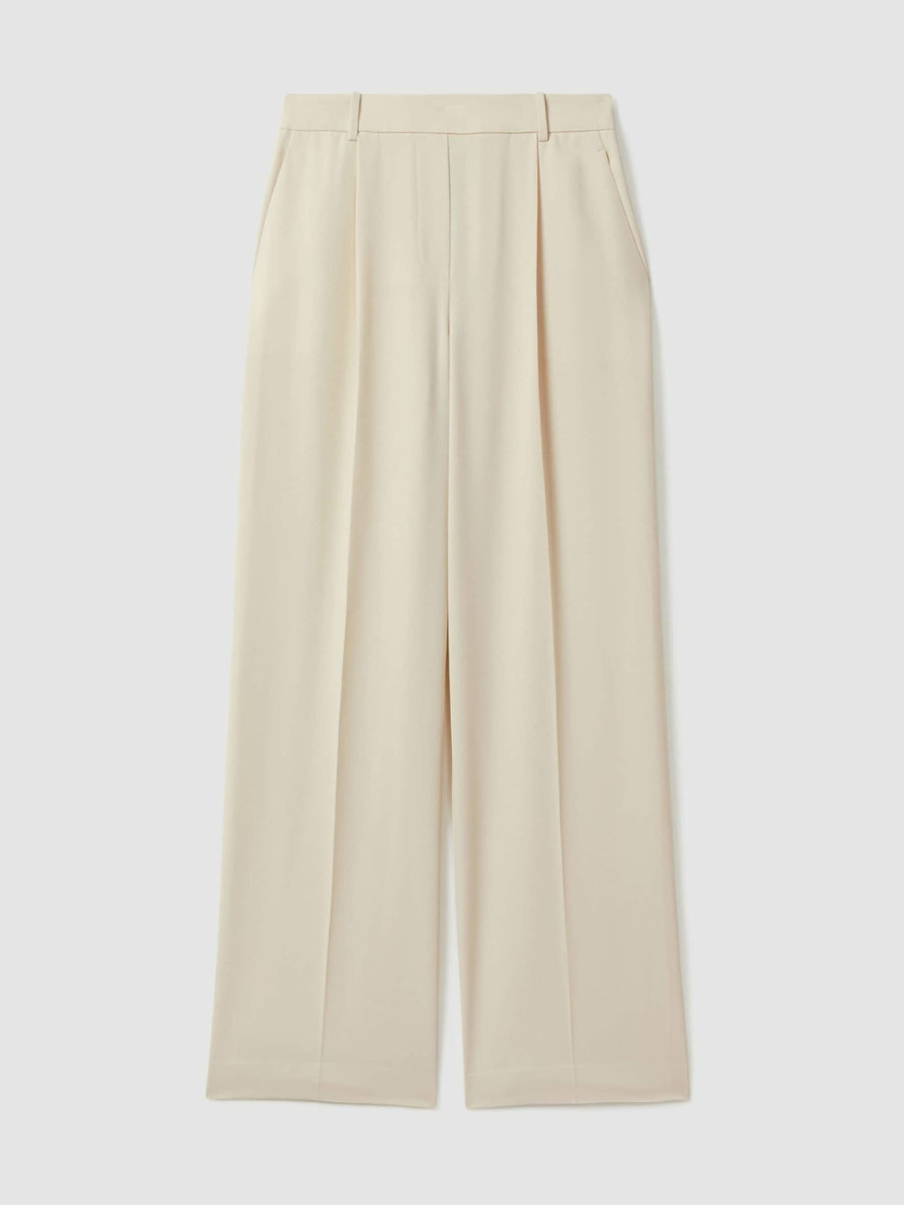 Women Petite Elasticated-Waist Wide-Leg Twill Trousers in Cream