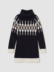 Children & Baby 13-14 yrs Wool-Blend Fair Isle Roll-Neck Dress in Navy