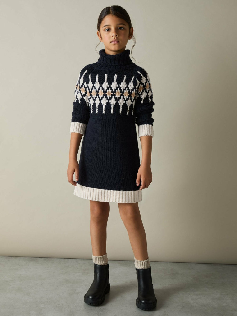 Children & Baby 9-13 yrs Wool-Blend Fair Isle Roll-Neck Dress in Navy