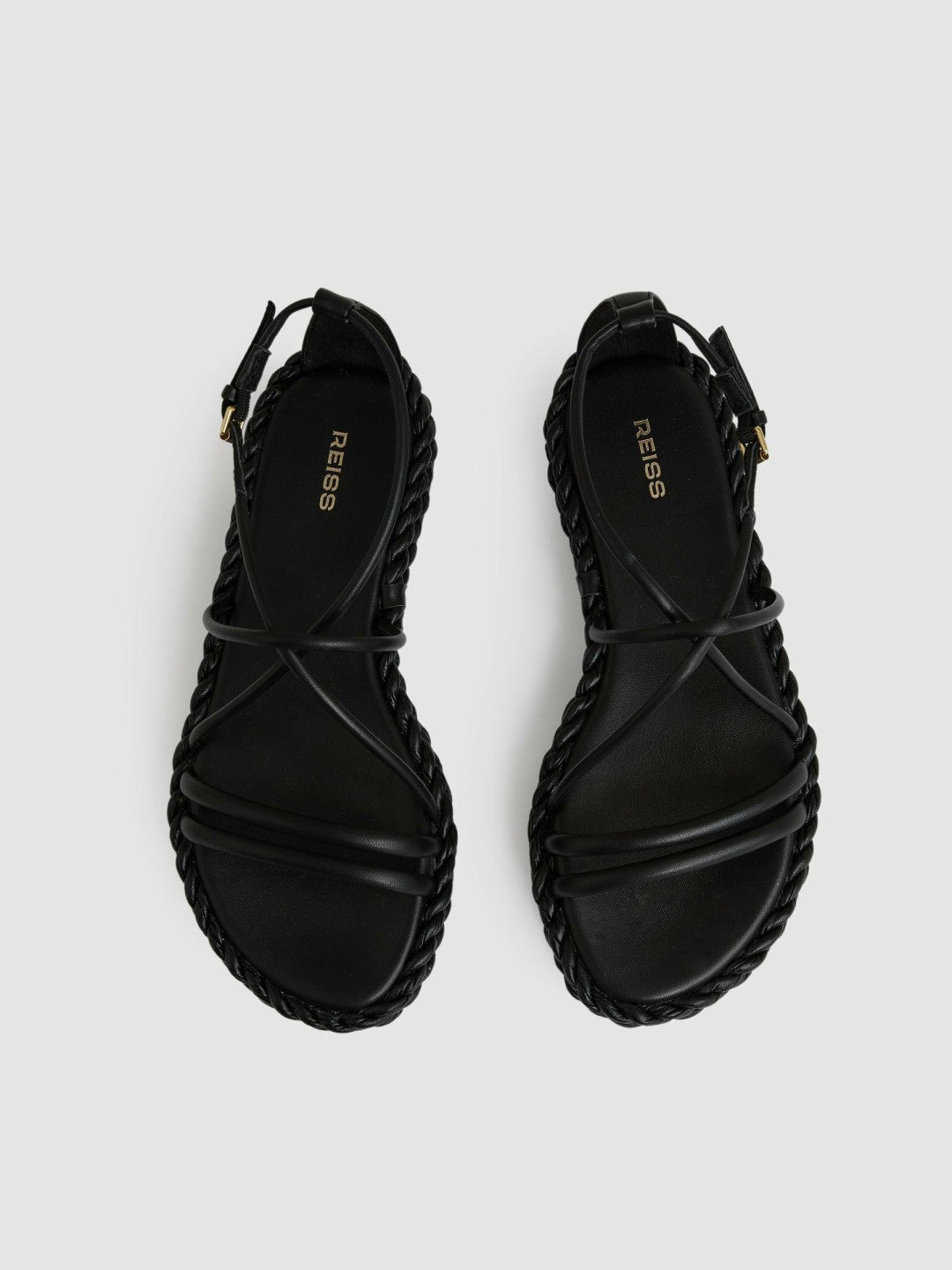 Women Leather Braided Flat Sandals in Black