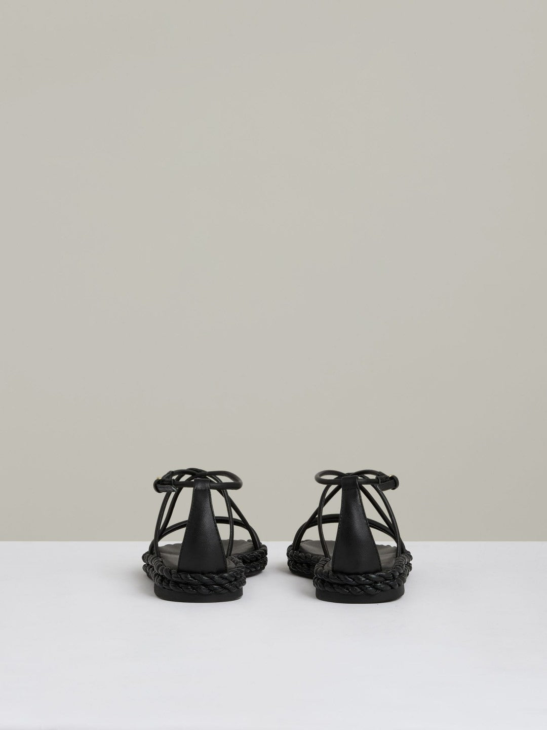 Women Leather Braided Flat Sandals in Black