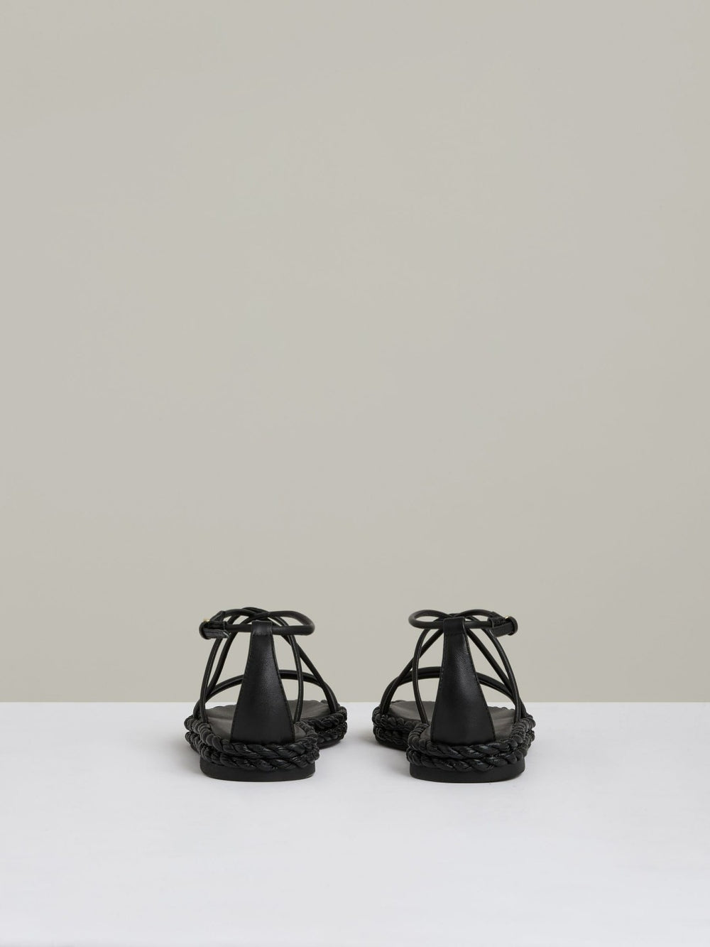 Women Leather Braided Flat Sandals in Black