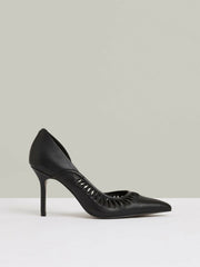 Women Leather Twist Detail Court Shoes in Black