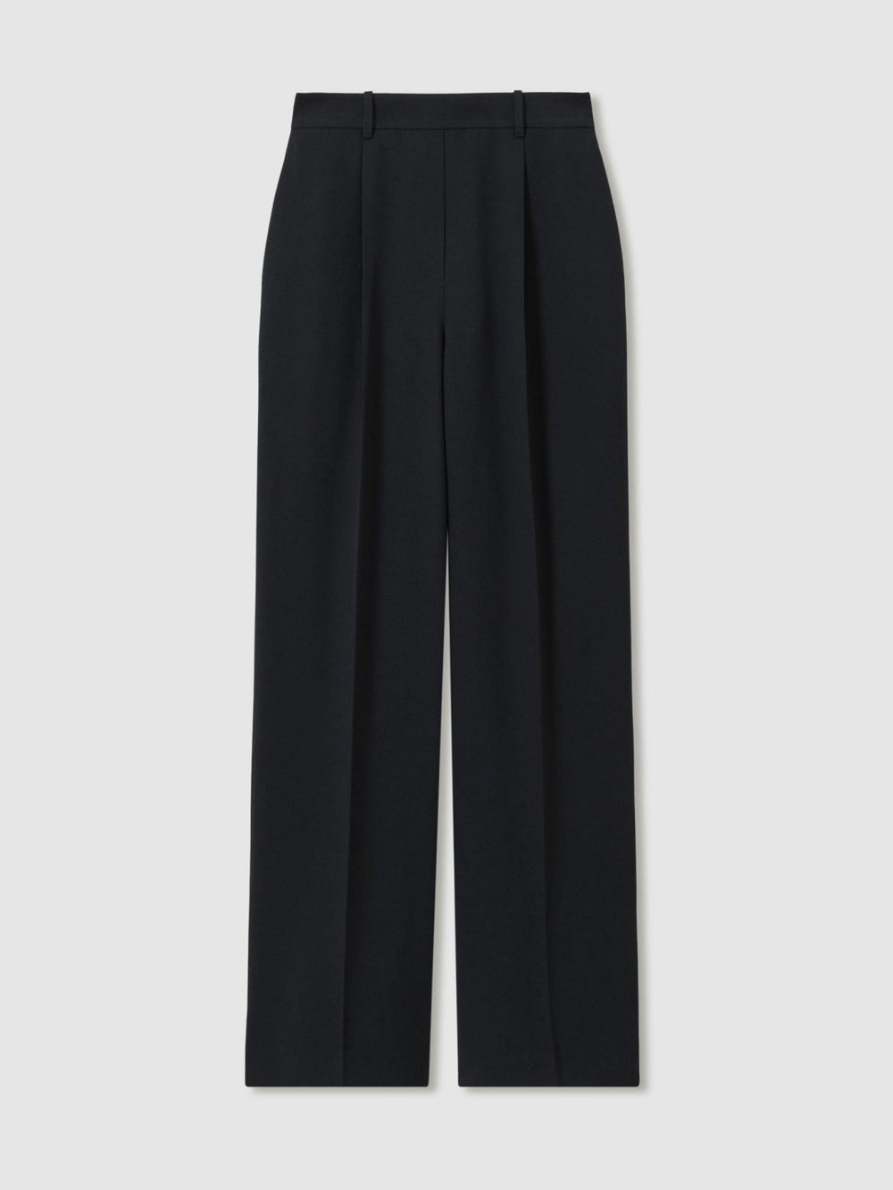 Women Elasticated-Waist Wide-Leg Twill Trousers in Navy