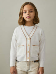 Children & Baby 13-14 yrs Wool-Blend Tipped Cardigan in Cream