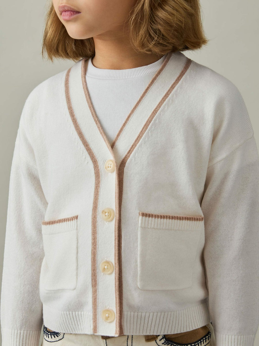 Children & Baby 4-9 yrs Wool-Blend Stripe-Detail Cardigan With Cashmere in Cream