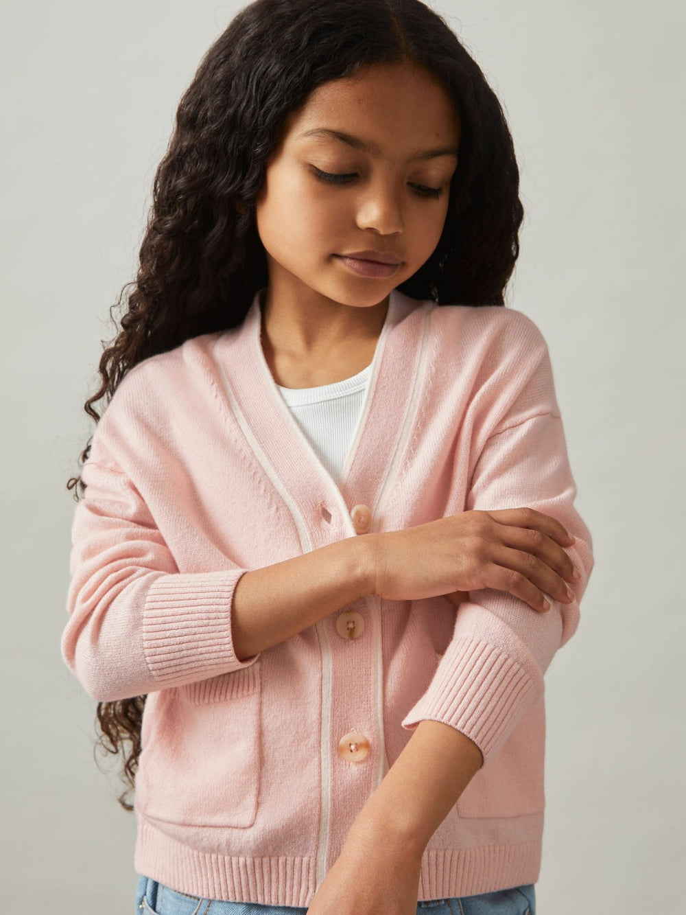 Children & Baby 4-9 yrs Wool-Blend Stripe-Detail Cardigan With Cashmere in Pink