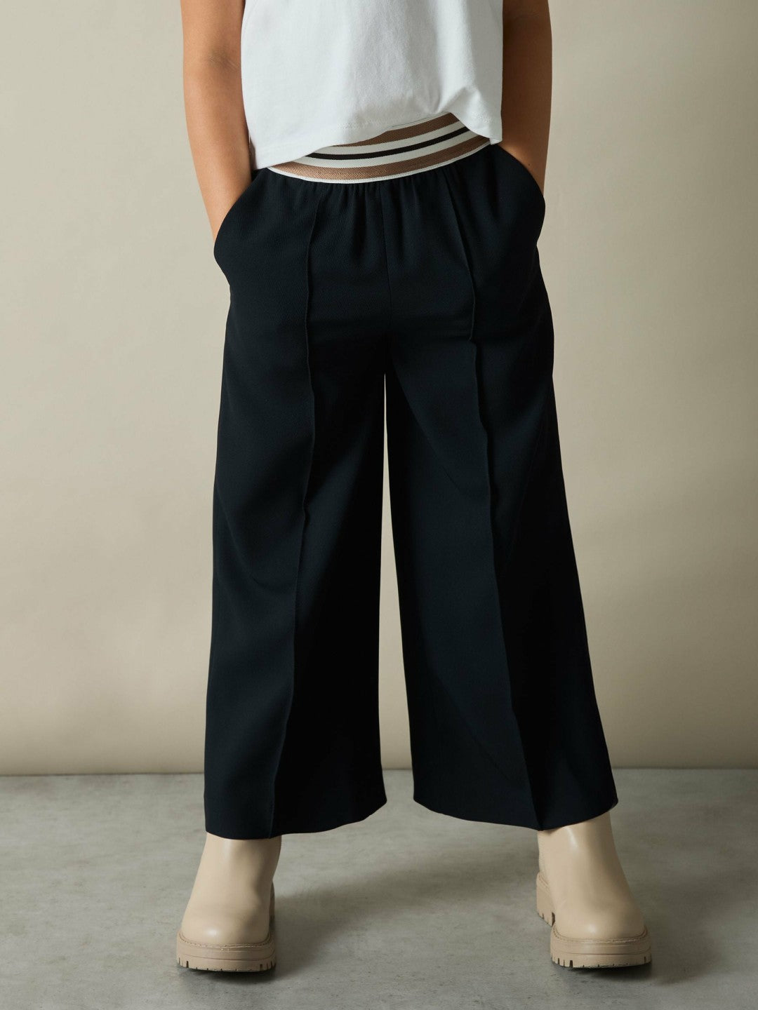 Children & Baby 9-13 yrs Stripe-Waistband Wide-Leg Trousers in Navy