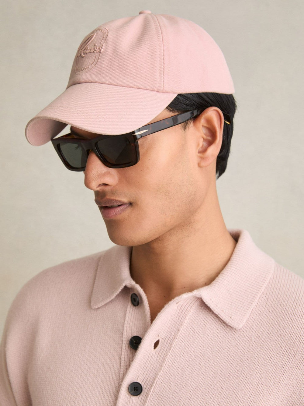 Men Cotton Logo-Embroidered Baseball Cap in Washed Pink