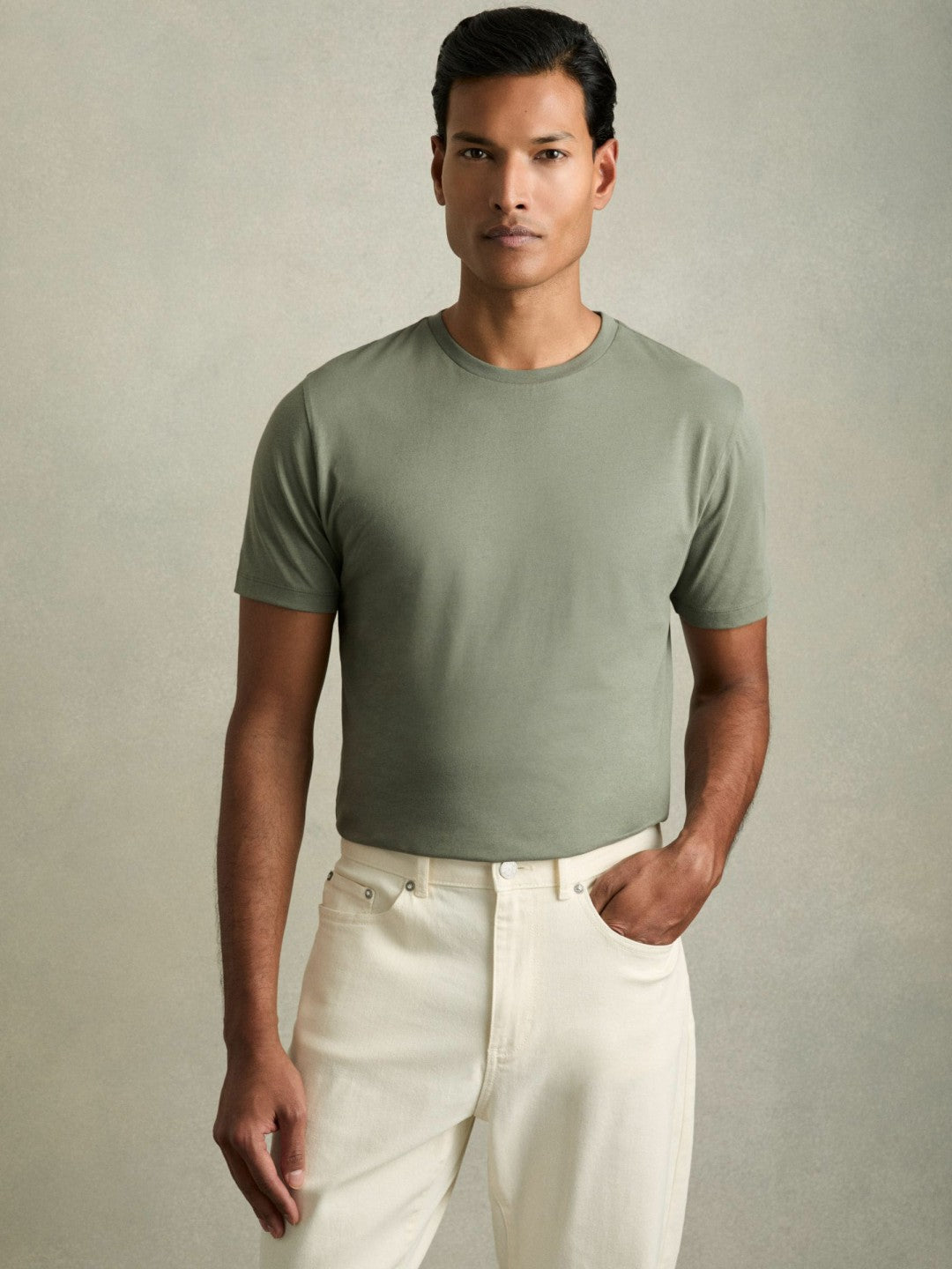 Men Cotton Crew Neck T-Shirt in Dark Sage