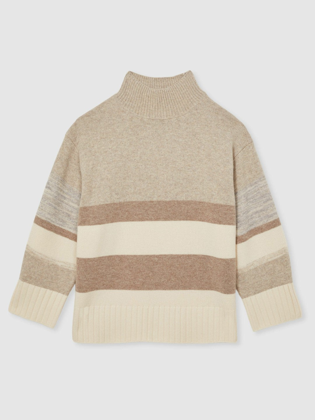Women Wool Funnel-Neck Striped Jumper in Neutral