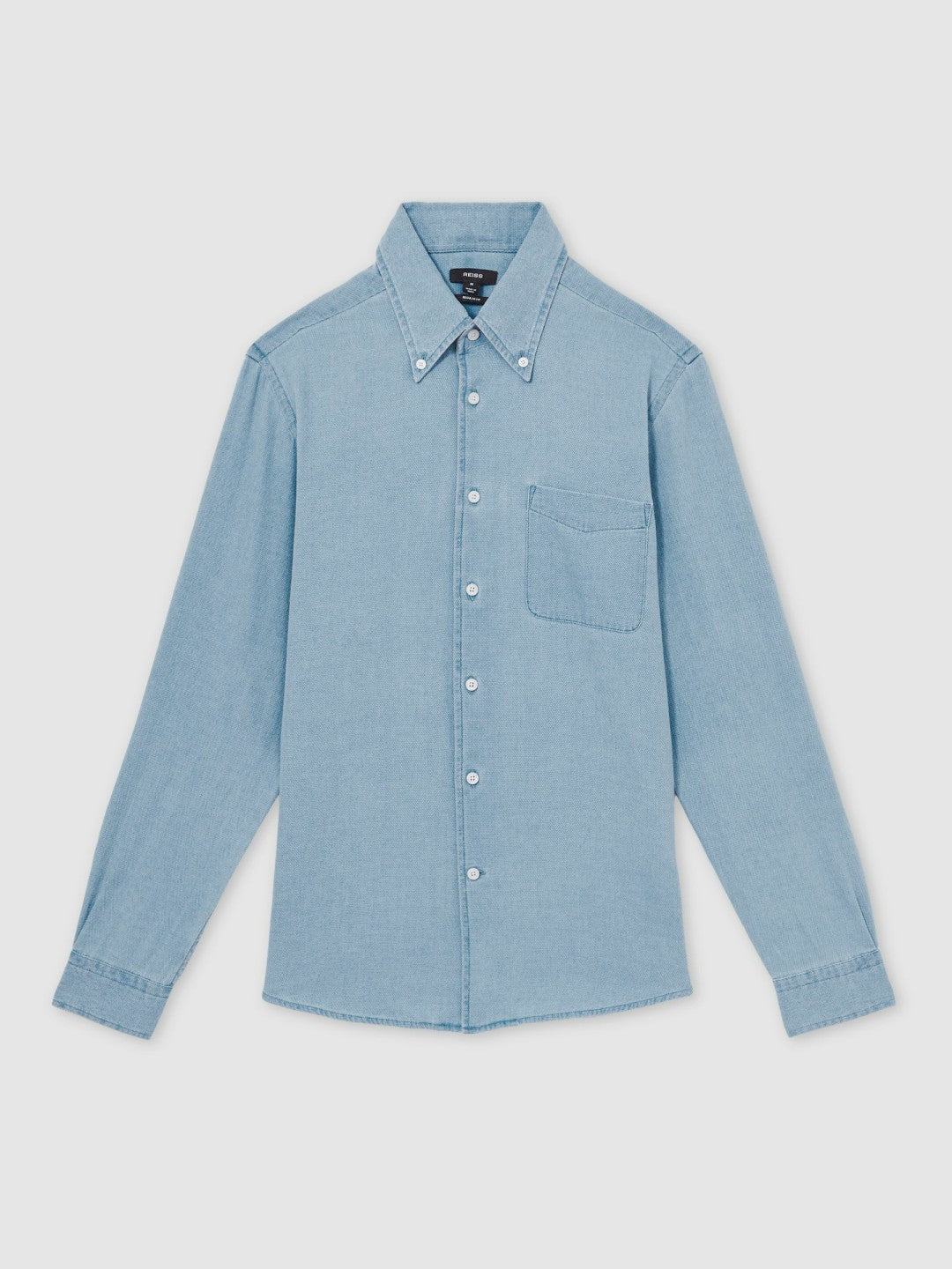 Men Cotton-Piqué Button-Down Chambray Shirt in Washed Blue
