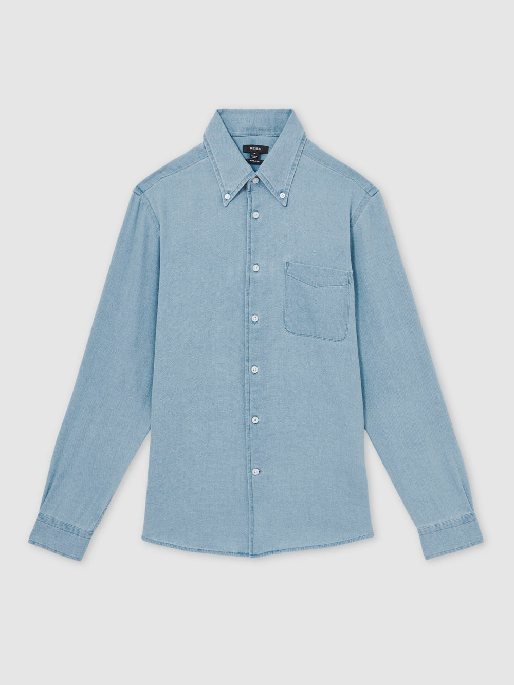 Men Cotton-Piqué Button-Down Chambray Shirt in Washed Blue