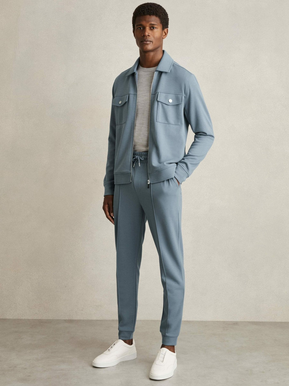 Men Drawstring Jersey Joggers in Airforce Blue
