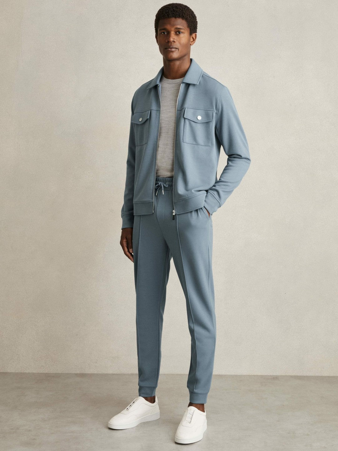 Men Drawstring Jersey Joggers in Airforce Blue