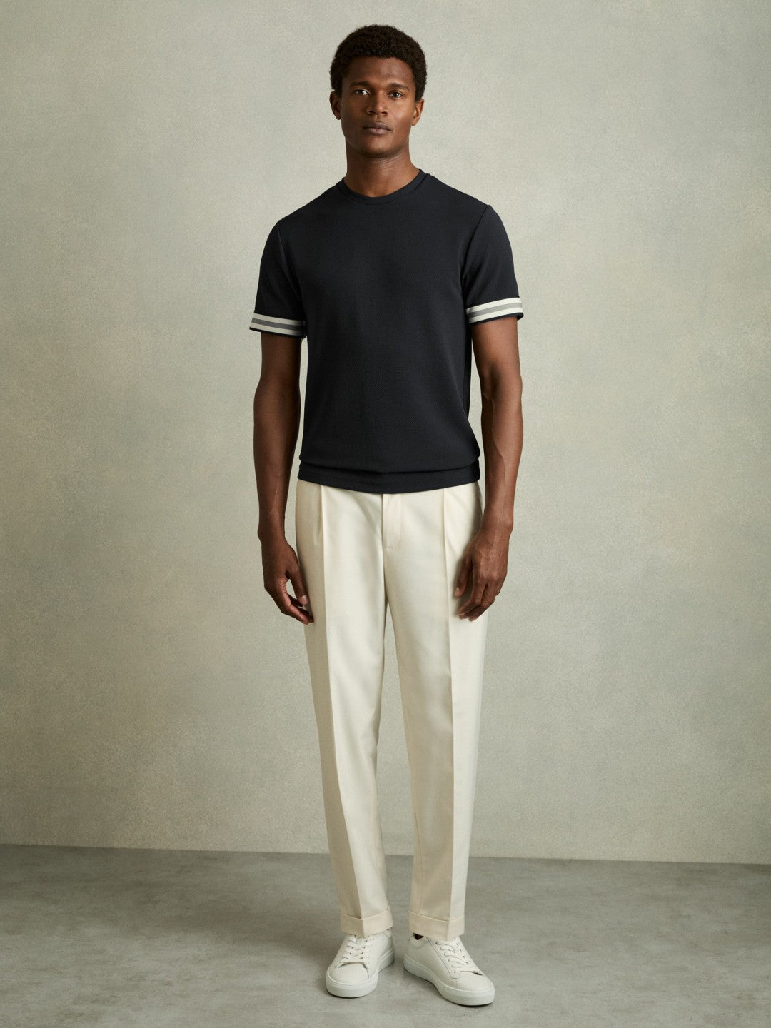 Men Tape-Cuff Textured T-Shirt in Navy