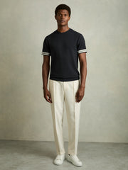 Men Tape-Cuff Textured T-Shirt in Navy