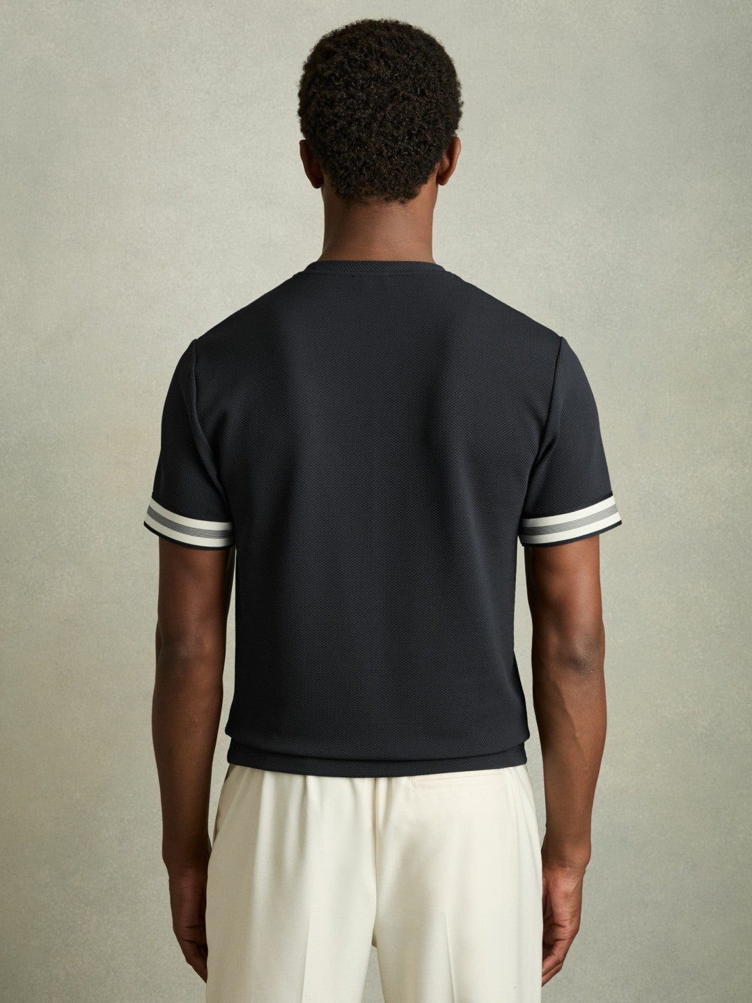 Men Tape-Cuff Textured T-Shirt in Navy
