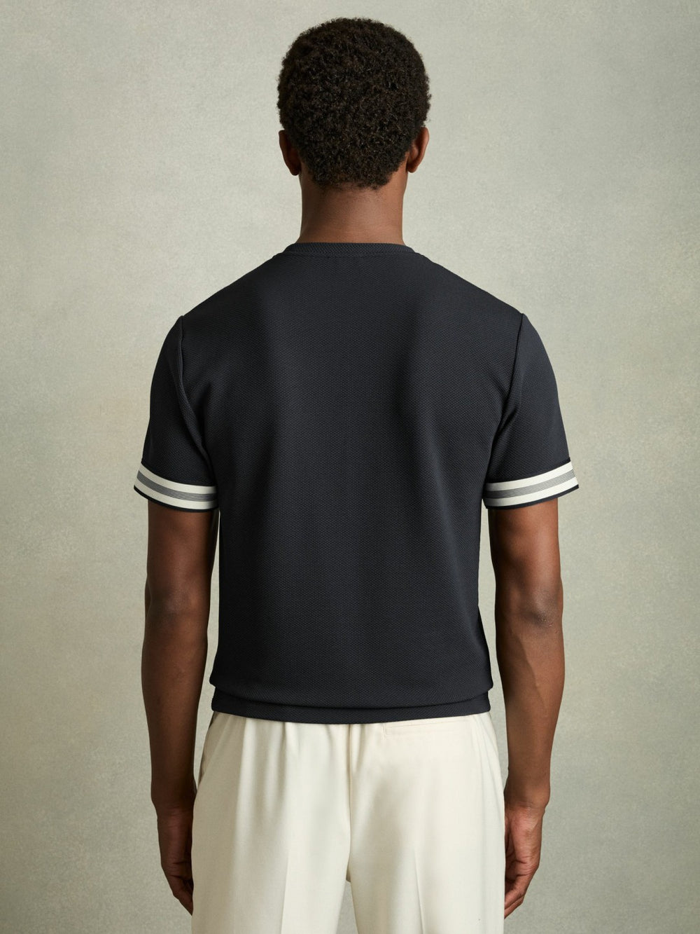 Men Tape-Cuff Textured T-Shirt in Navy