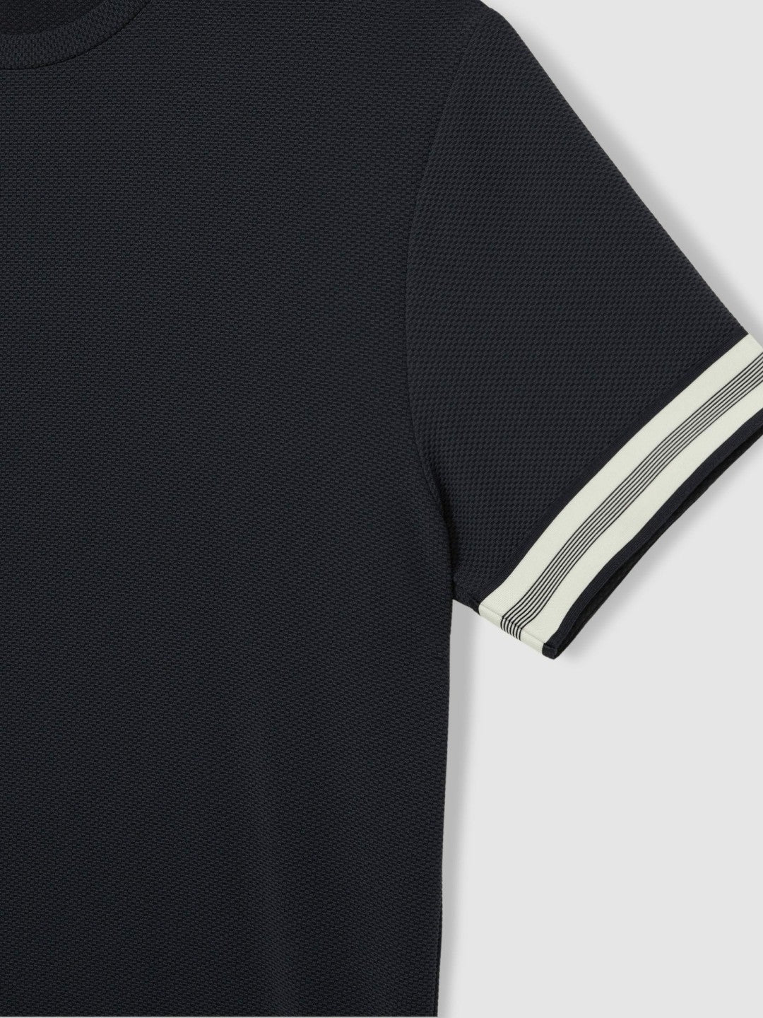 Men Tape-Cuff Textured T-Shirt in Navy