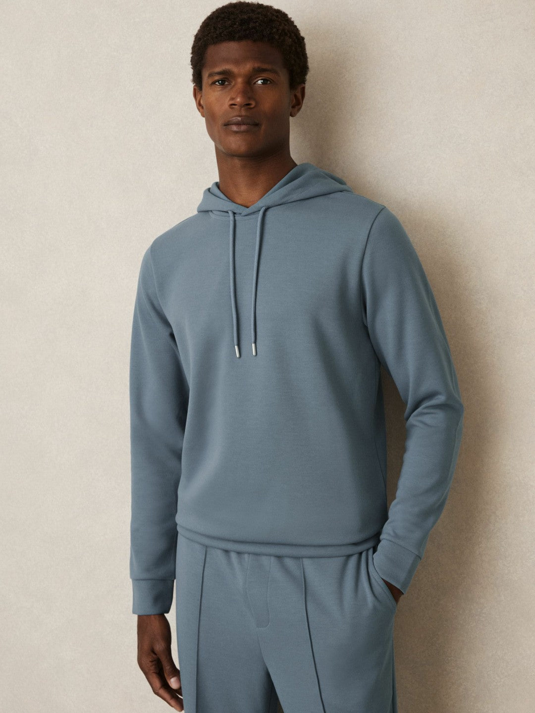 Men Interlock Jersey Drawstring Hoodie in Airforce Blue