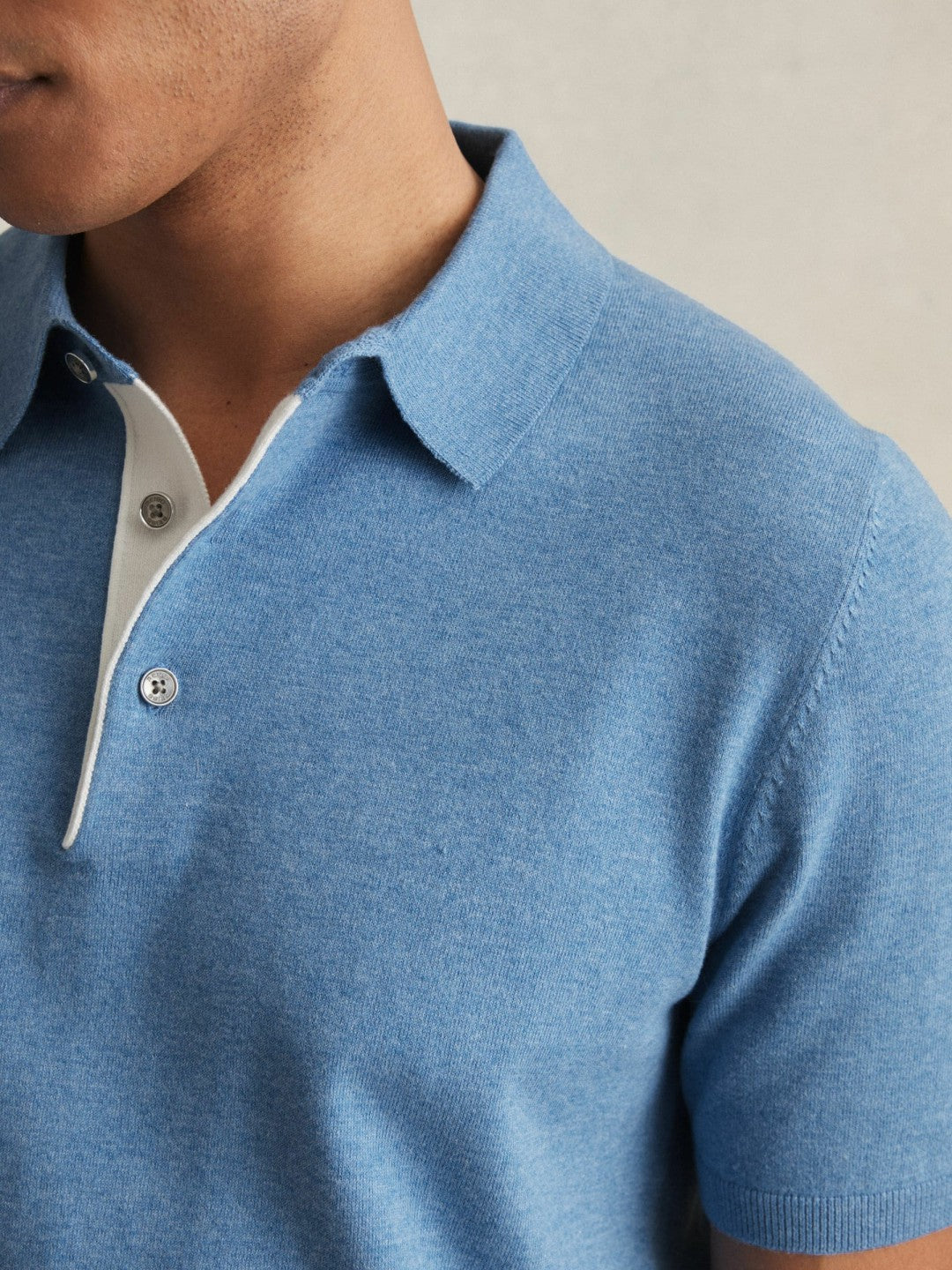 Men Contrast-Placket Polo Shirt With Cotton in Blue