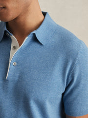 Men Contrast-Placket Polo Shirt With Cotton in Blue