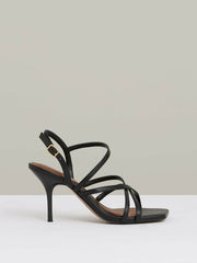 Women Leather Strappy Stiletto Sandals in Black