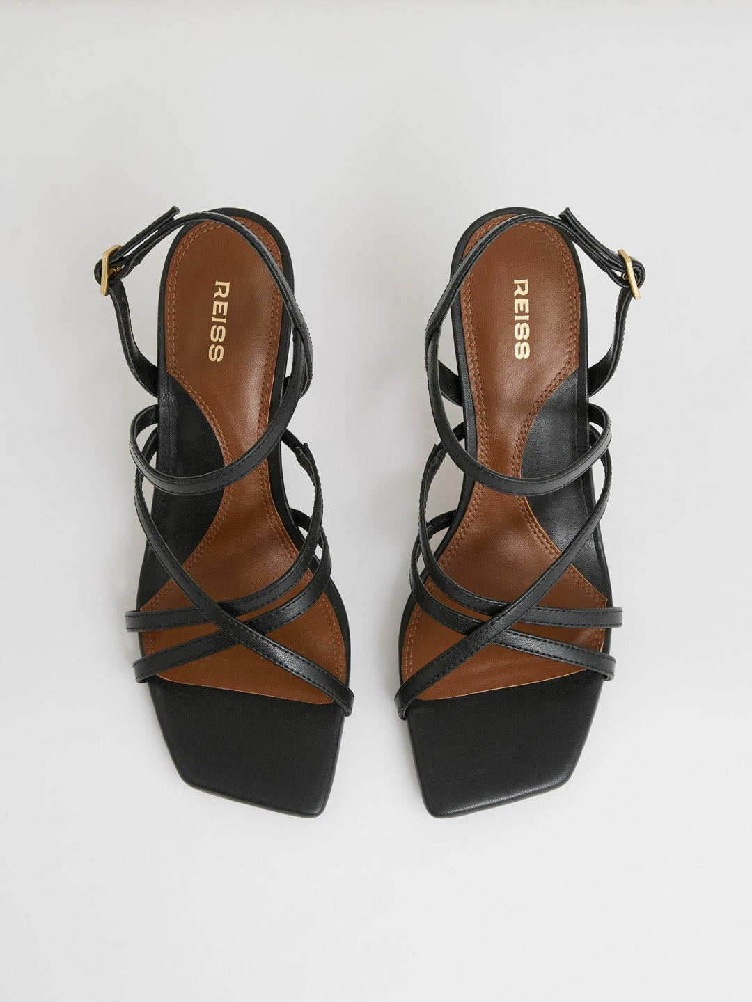 Women Leather Strappy Stiletto Sandals in Black