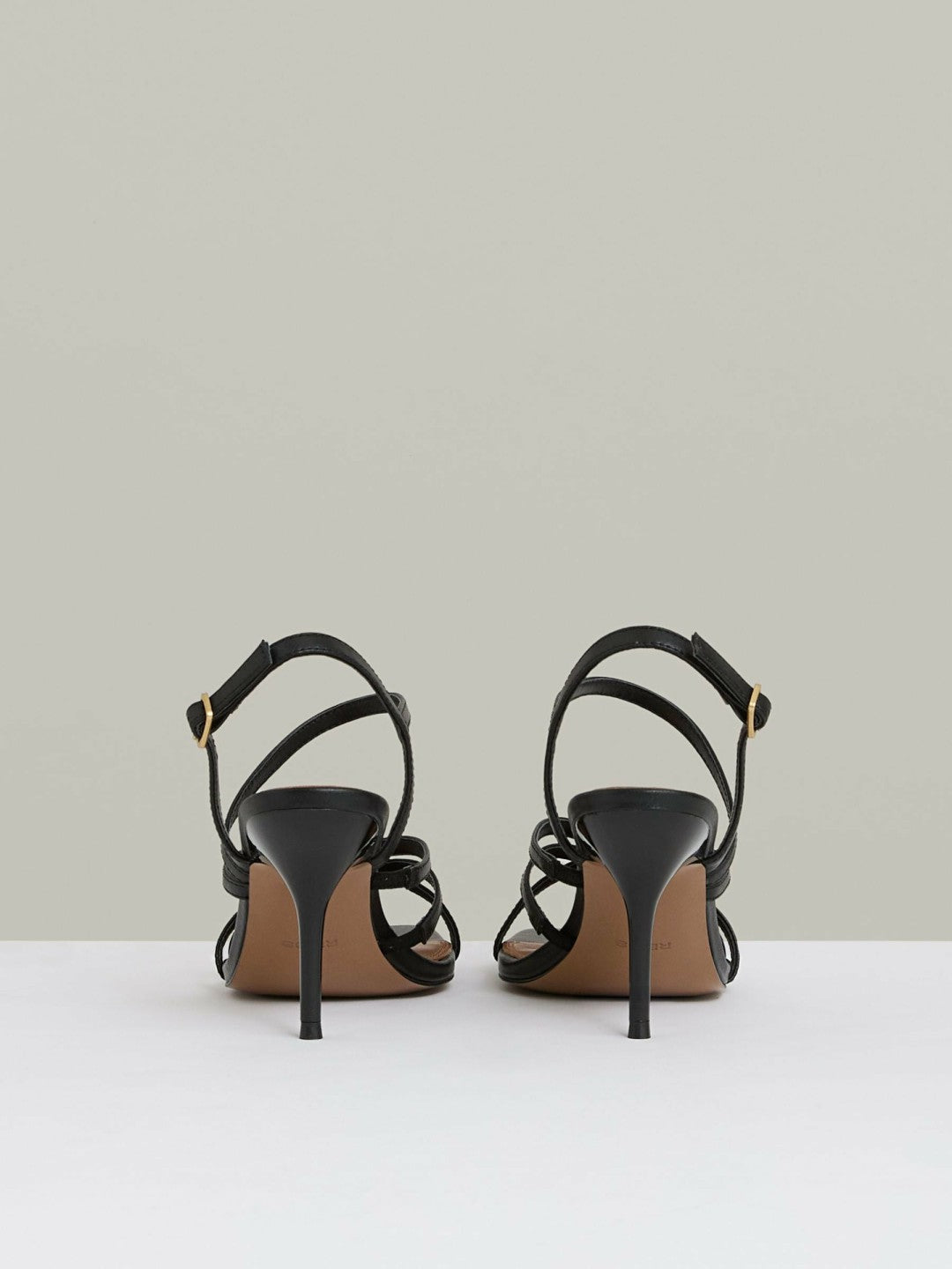 Women Leather Strappy Stiletto Sandals in Black