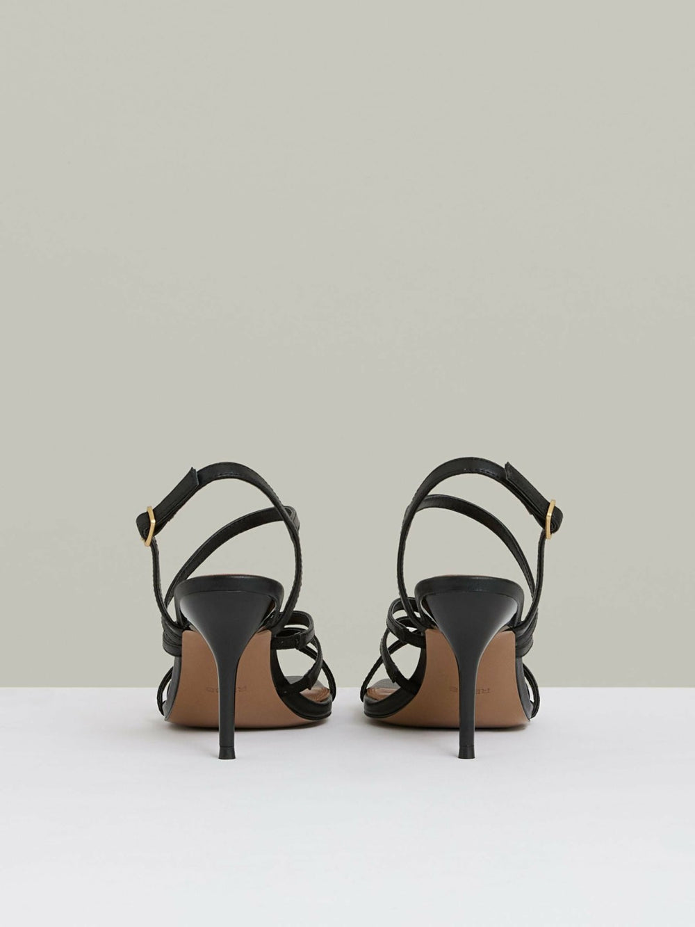 Women Leather Strappy Stiletto Sandals in Black