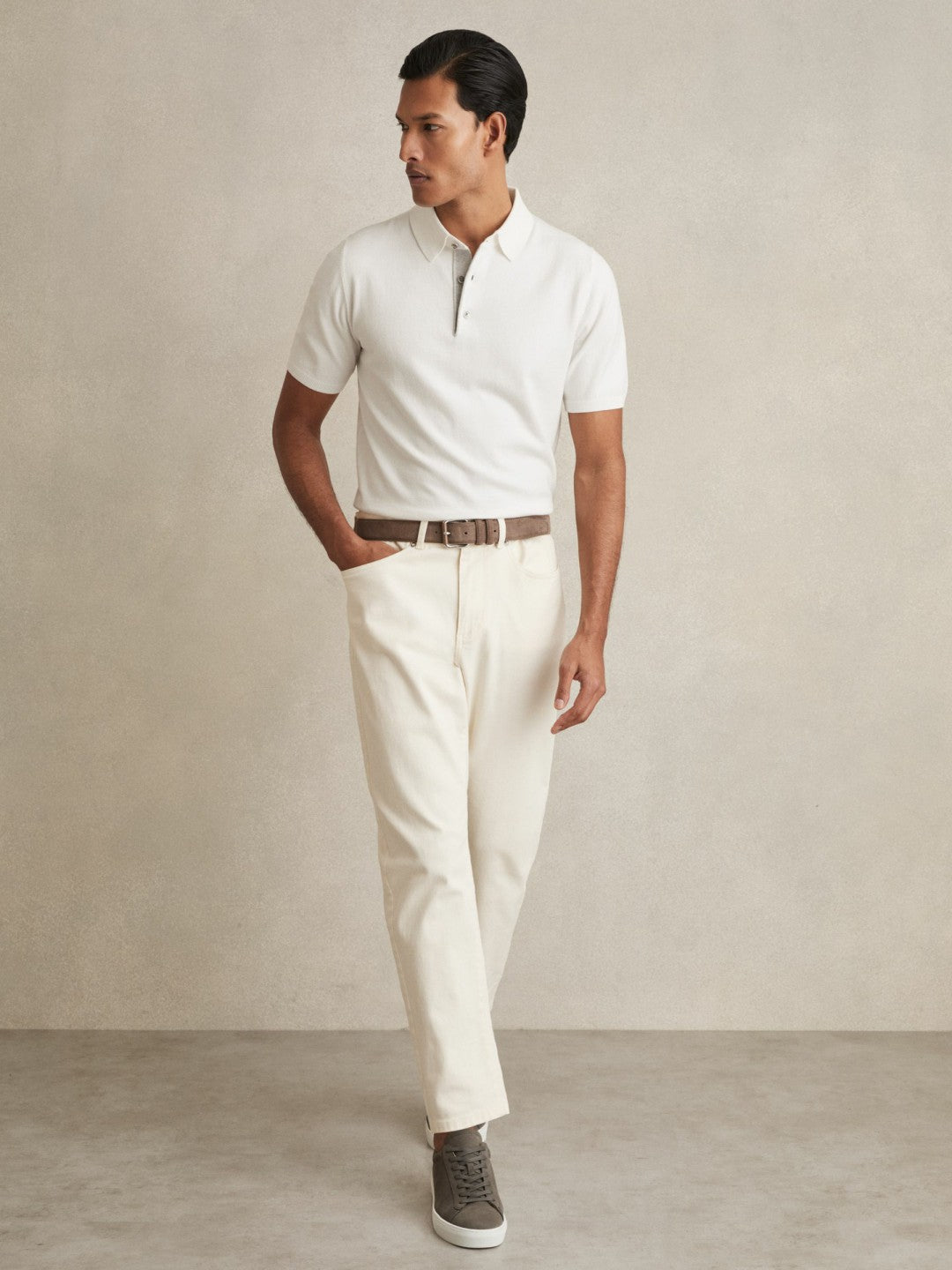 Men Contrast-Placket Polo Shirt With Cotton in White