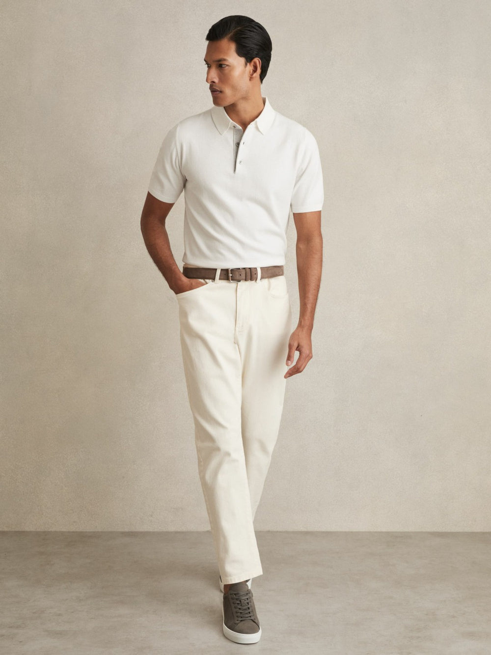 Men Contrast-Placket Polo Shirt With Cotton in White