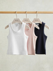 Children & Baby 9-13 yrs Stretch-Cotton Ribbed Vest 3 Pack in Multicolour