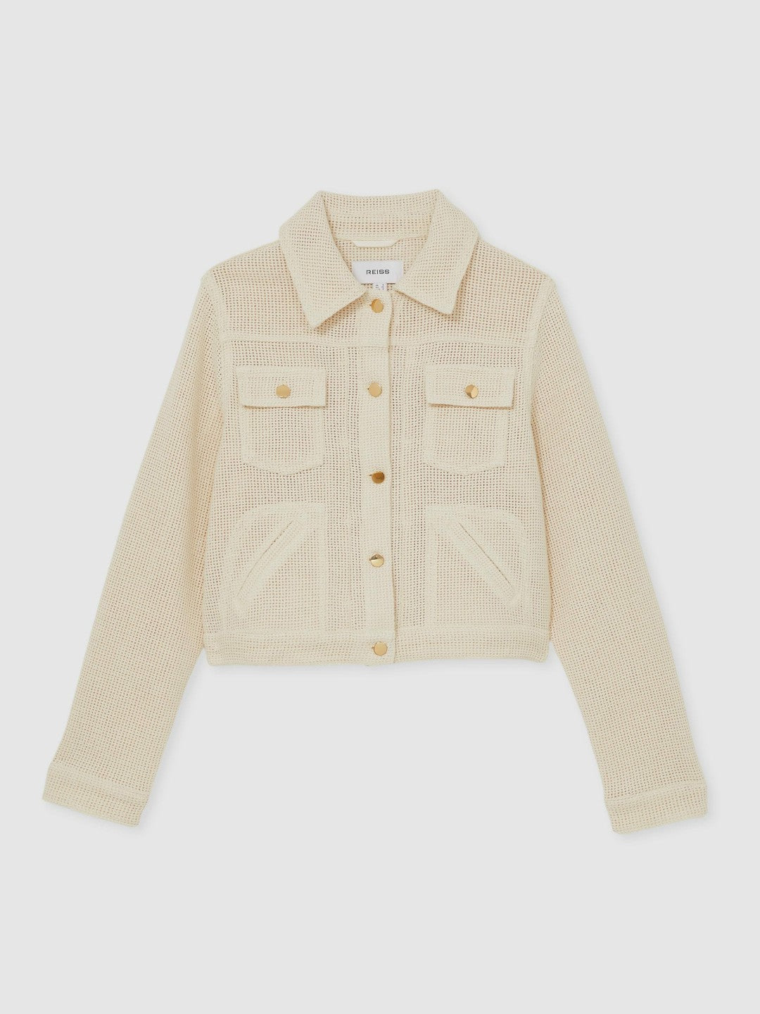 Women Cotton-Blend Textured Trucker Jacket in Neutral