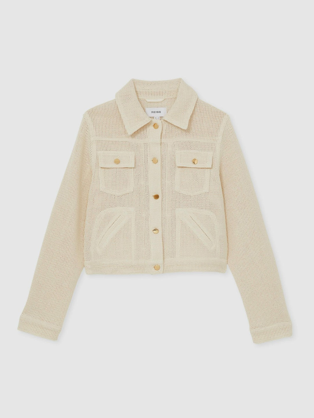 Women Cotton-Blend Textured Trucker Jacket in Neutral