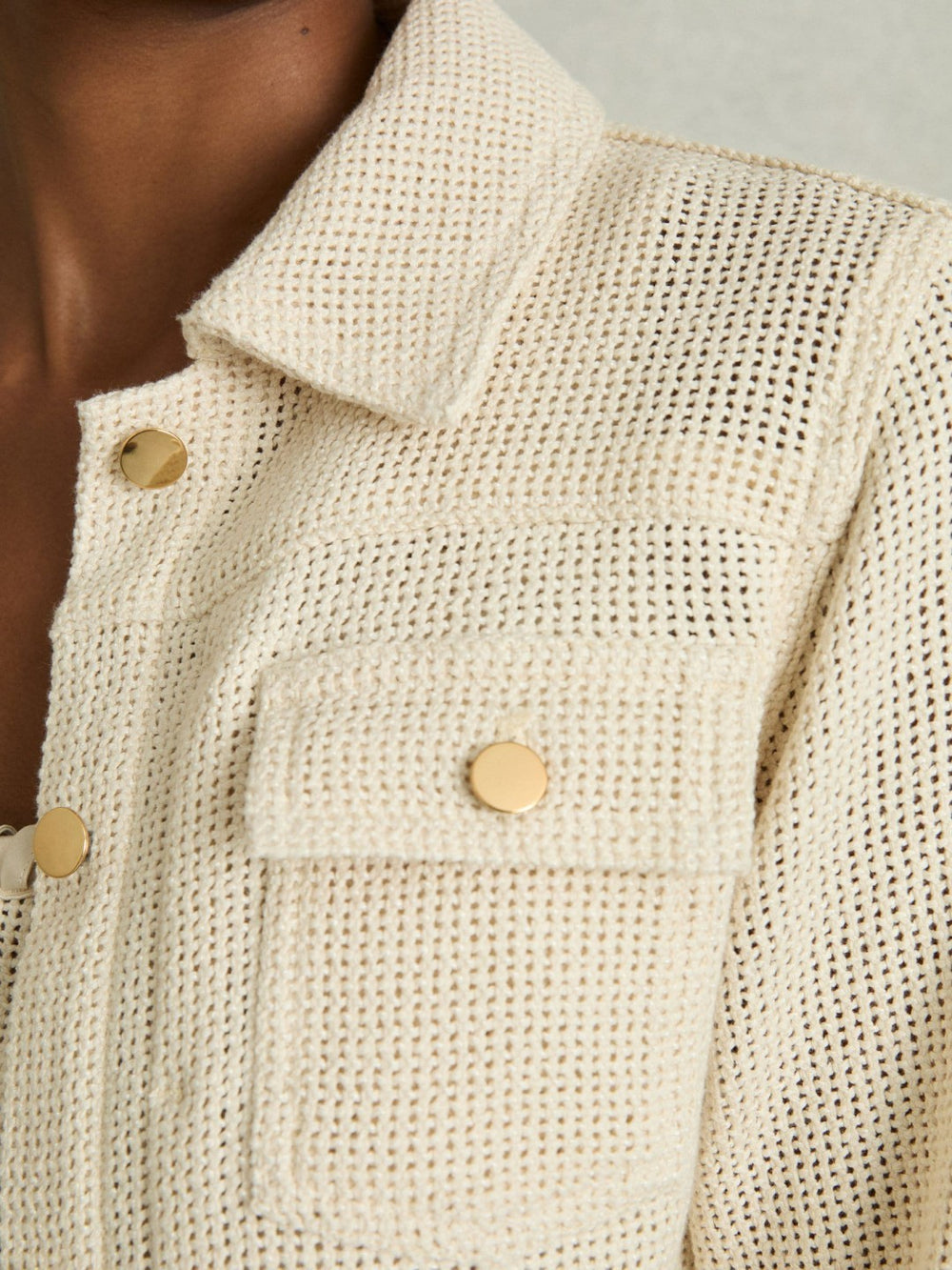 Women Cotton-Blend Textured Trucker Jacket in Neutral