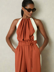 Women Colour-Block Rope-Cord Jumpsuit in Orange