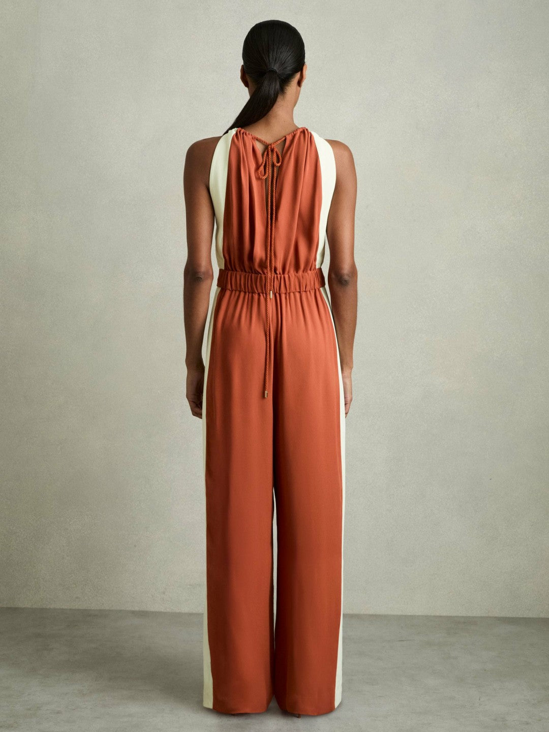 Women Colour-Block Rope-Cord Jumpsuit in Orange