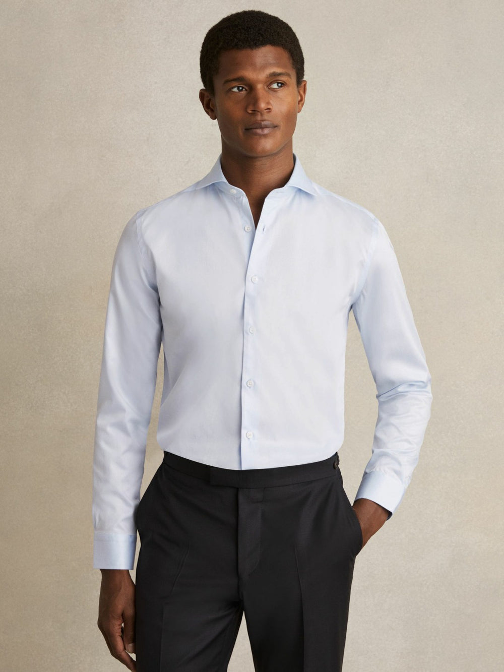Men Regular Fit Cotton-Twill Two-Fold Shirt Slim-Fit in Soft Blue