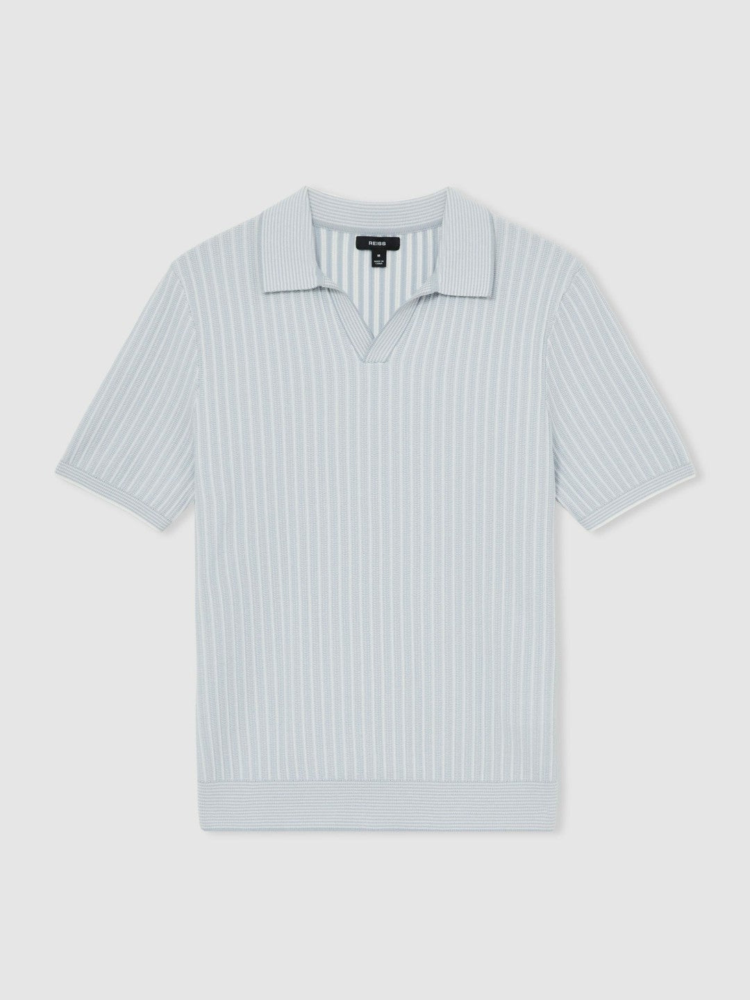 Men Open-Collar Textured Polo Shirt in Soft Blue/White