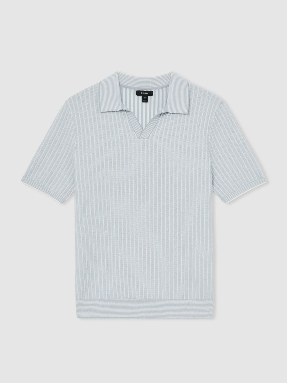 Men Open-Collar Textured Polo Shirt in Soft Blue/White